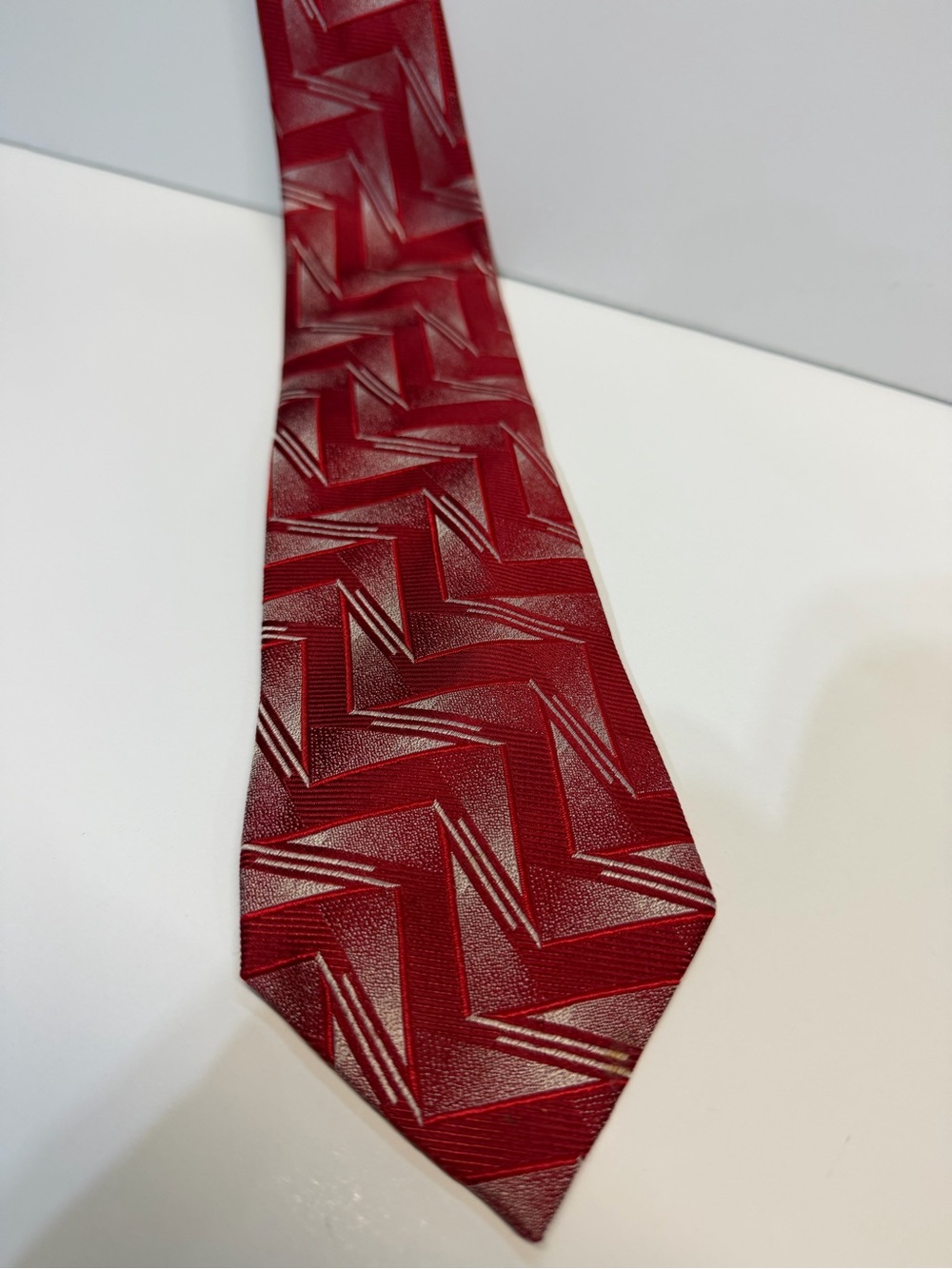 Versace Red Geometric Chevron Silk Tie